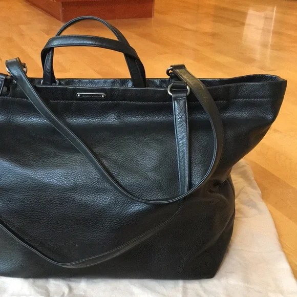 REBECCA MINKOFF | Large Black Leather Tote / Weekender Bag - Picture 3 of 16